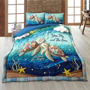 Turtle Couple Quilt Bedding Set - Personalized Gifts For Couple 04nati190625-Homacus