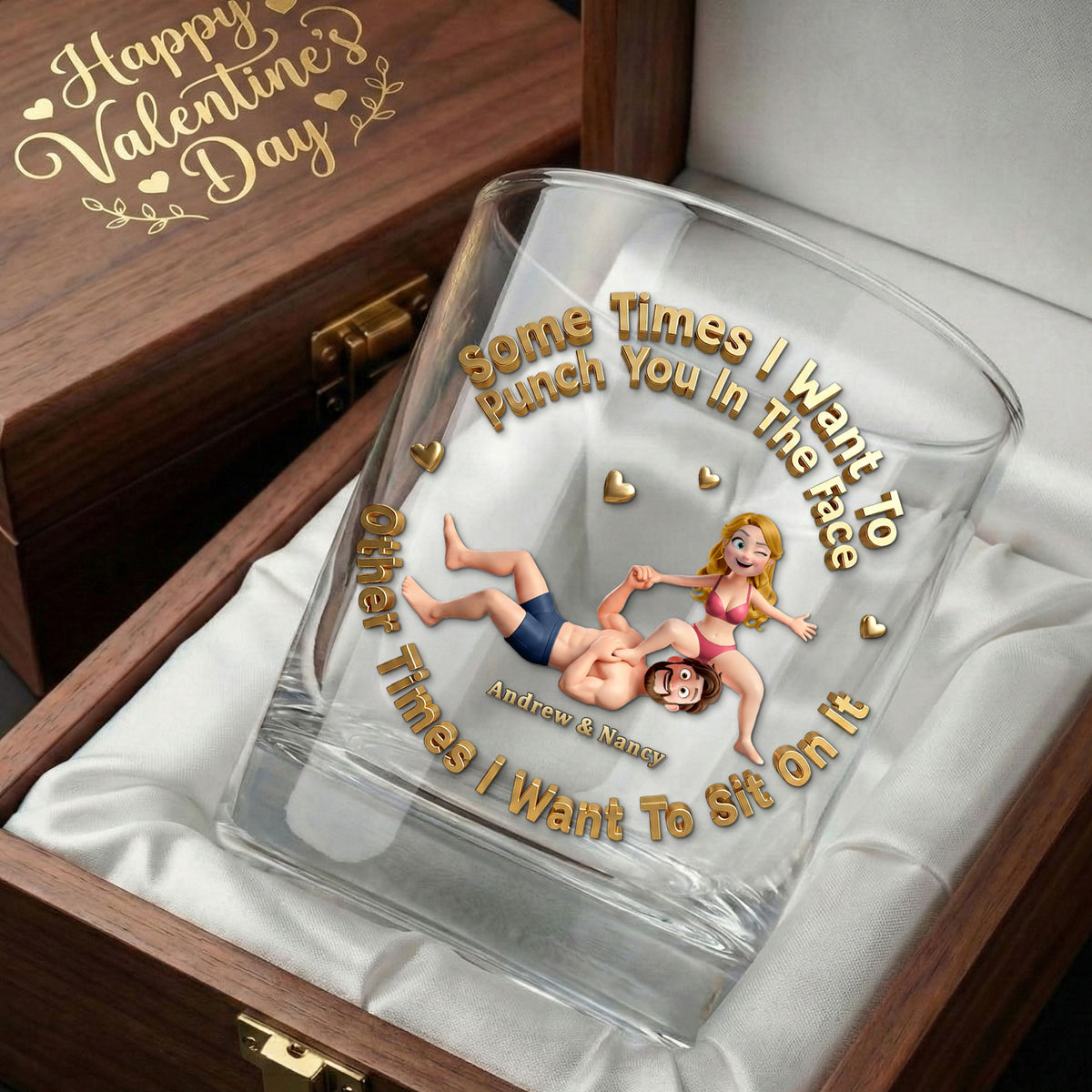 Fun Stacked Couple Round Glass, Personalized Gifts For Drinking Couple 02QHTI230126-Homacus