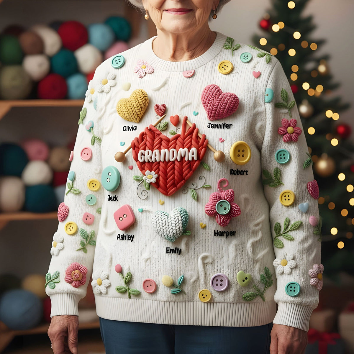Grandma Knitting With Heart Sweater - Personalized Gifts For Grandma & Mom 01QHTI181025-Homacus