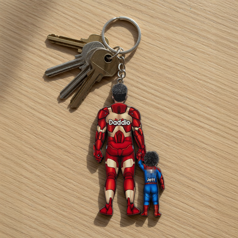 Power Dad And His Sidekicks - Personalized Gifts For Dad Keychain 071qhhu020525pa-Homacus