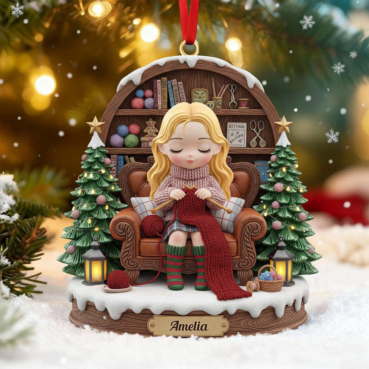 Knitting Girl Christmas Ornament - Personalized Gifts For Knitting Lovers 03pgti211125-Homacus