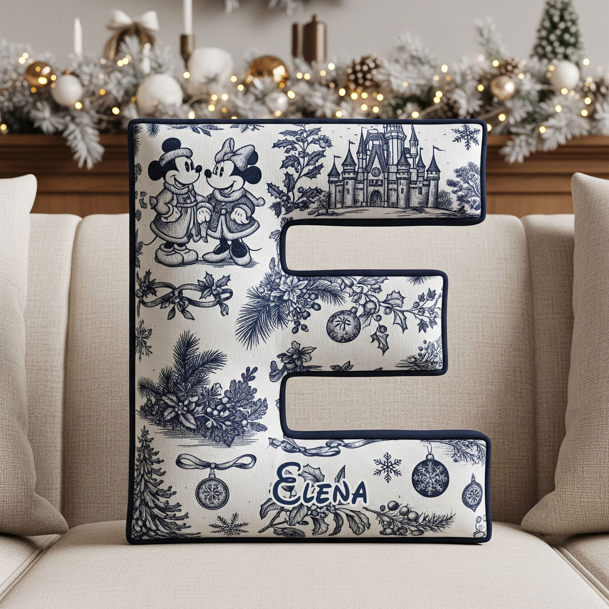 Personalized Toile de Jouy Alphabet Christmas Shaped Pillow 02PGTI211125-Homacus