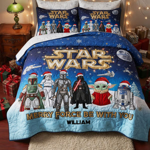 Merry Christmas From Galaxy Quilt Bed Set, Personalized Gifts For Fans Christmas Bed Set 03QHTI251025-Homacus