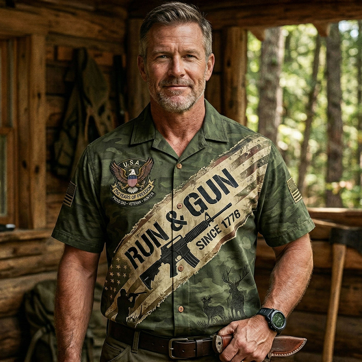 Proud Veteran Hunter Dad Hawaiian Shirt - Personalized Gifts For Dad 02PATI030426-Homacus