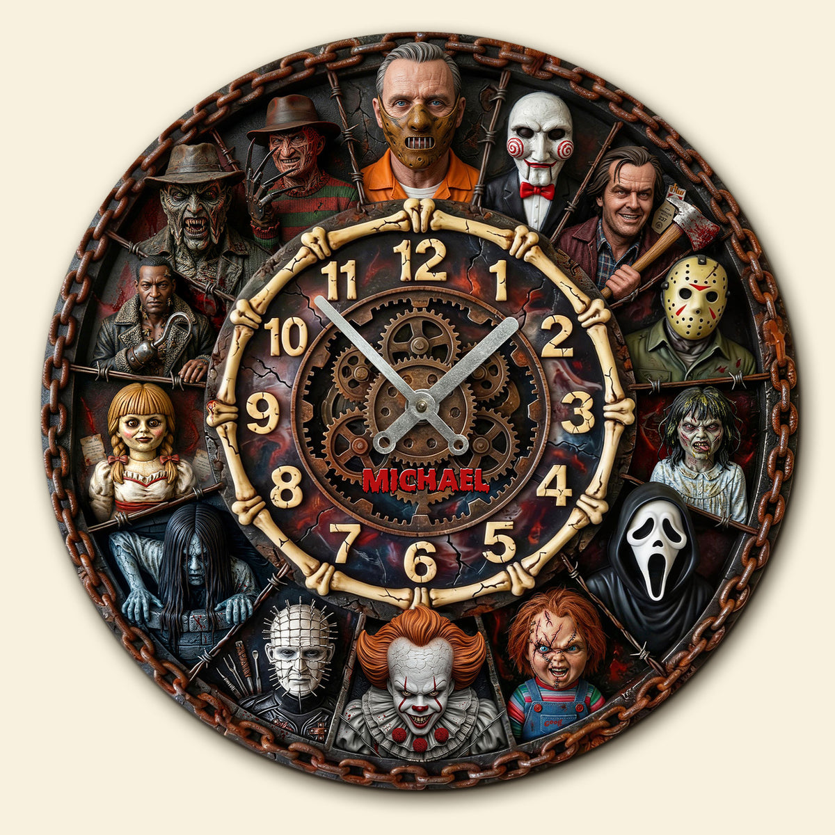 Horror Fans Wall Clock - Personalized Gifts For Villain Fans 1 Layer Acrylic Hanging Wall Clock 06HUTI270226-Homacus