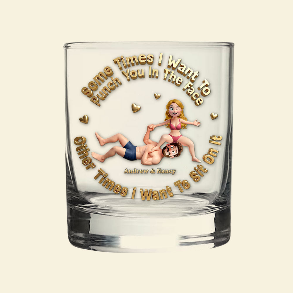 Fun Stacked Couple Round Glass, Personalized Gifts For Drinking Couple 02QHTI230126-Homacus