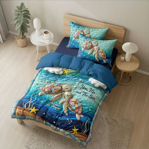 Turtle Couple Quilt Bedding Set - Personalized Gifts For Couple 04nati190625-Homacus