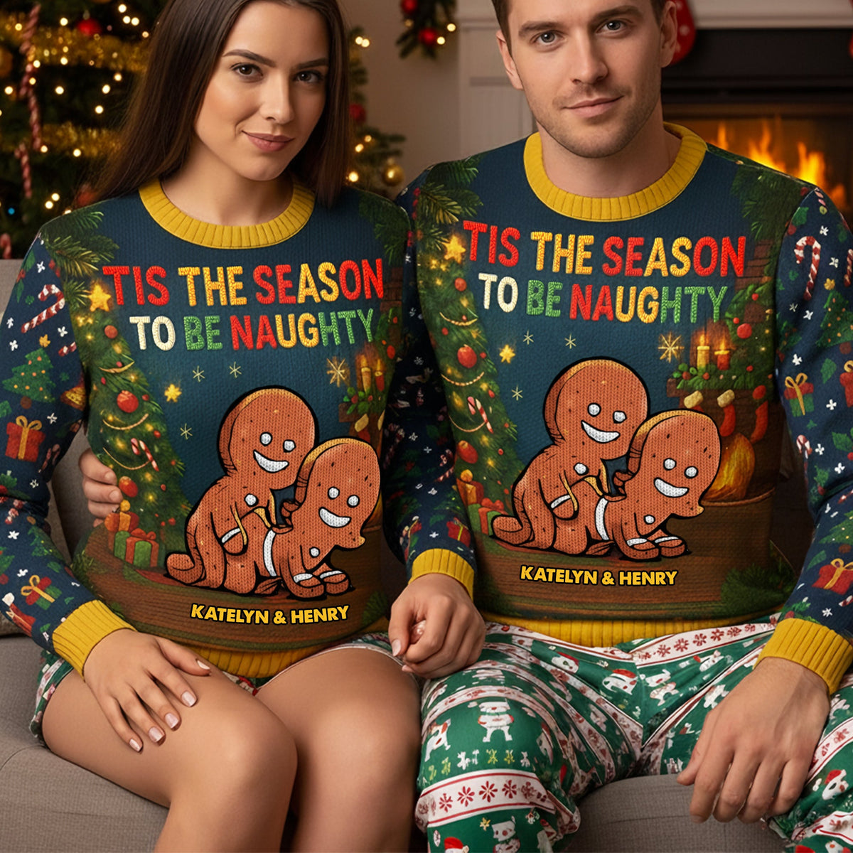 Funny Gingerbread Couple Knitted Ugly Sweater - Personalized Gifts For Couple Christmas Ugly Sweater 01HUTI131125