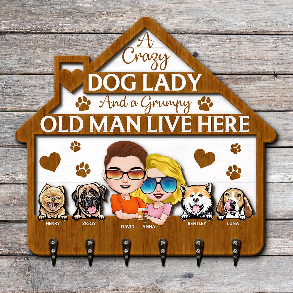 Personalized Gifts For Couple Wood Key Hanger 04ntqn230622 Dog Lovers With Home Shape-Homacus