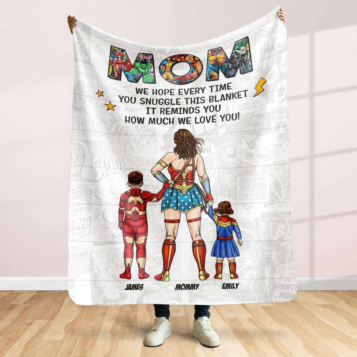 Personalized Gifts For Mom Blanket Super Mom And Kids 01NATI200325PA-Homacus