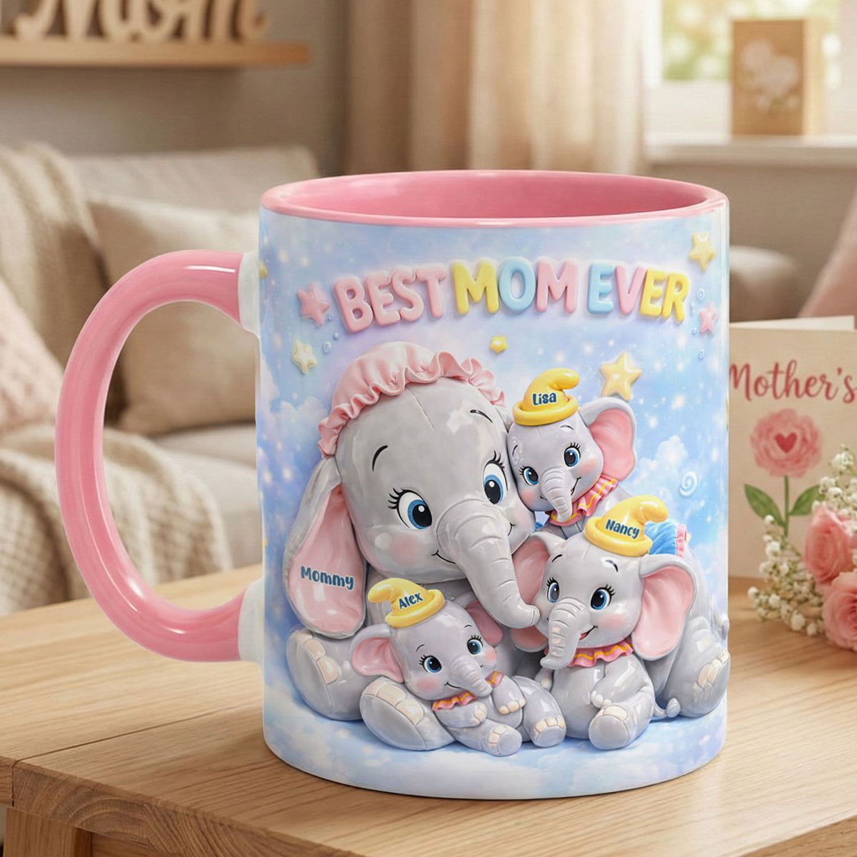 Elephant Mom And Kids Coffee Accent Mug - Personalized Gifts For Mother's Day Coffee Mug 02HUTI050226-Homacus