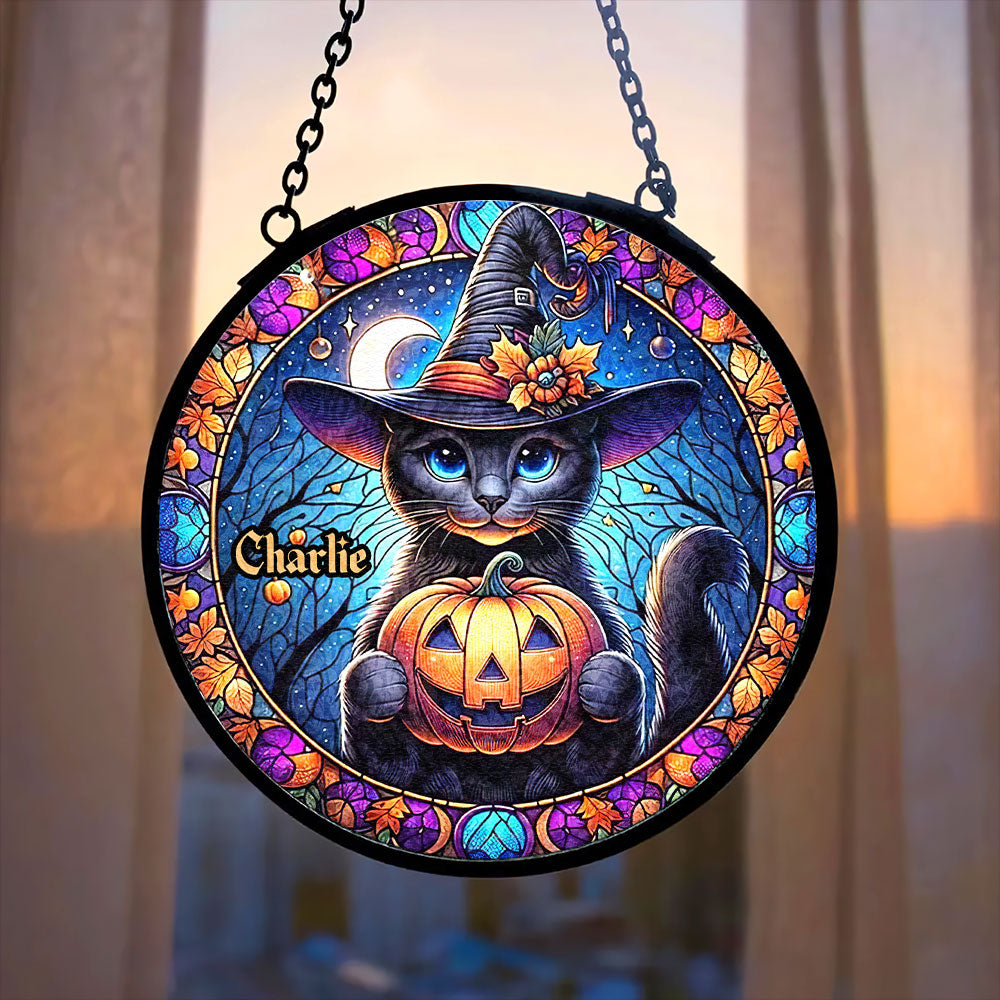Personalized Black Cat Stained Glass Suncatcher 02TOTI270824-Homacus
