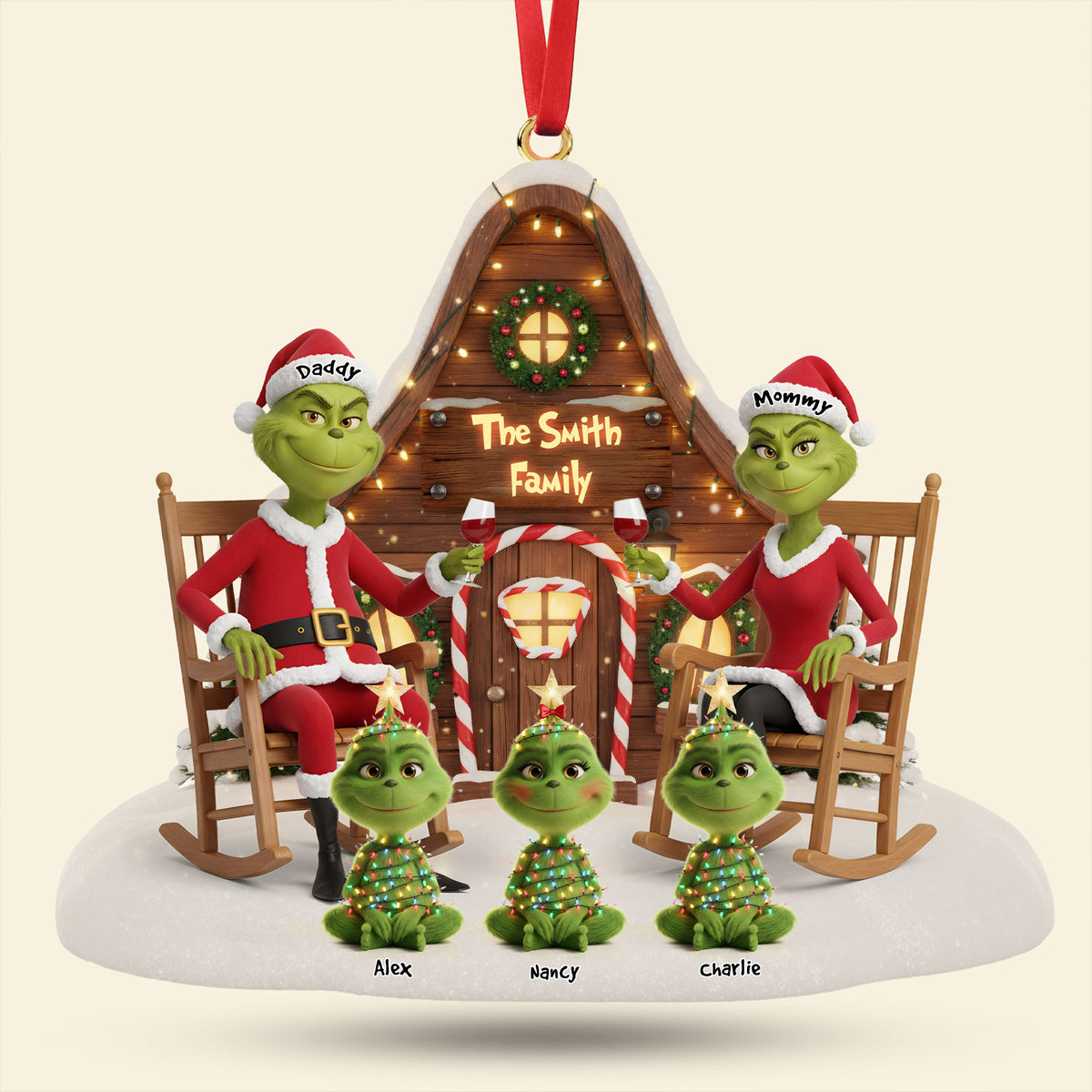 Green Monster Family Ornament - Personalized Gift For Family Christmas Ornament 04OHTI171025-Homacus