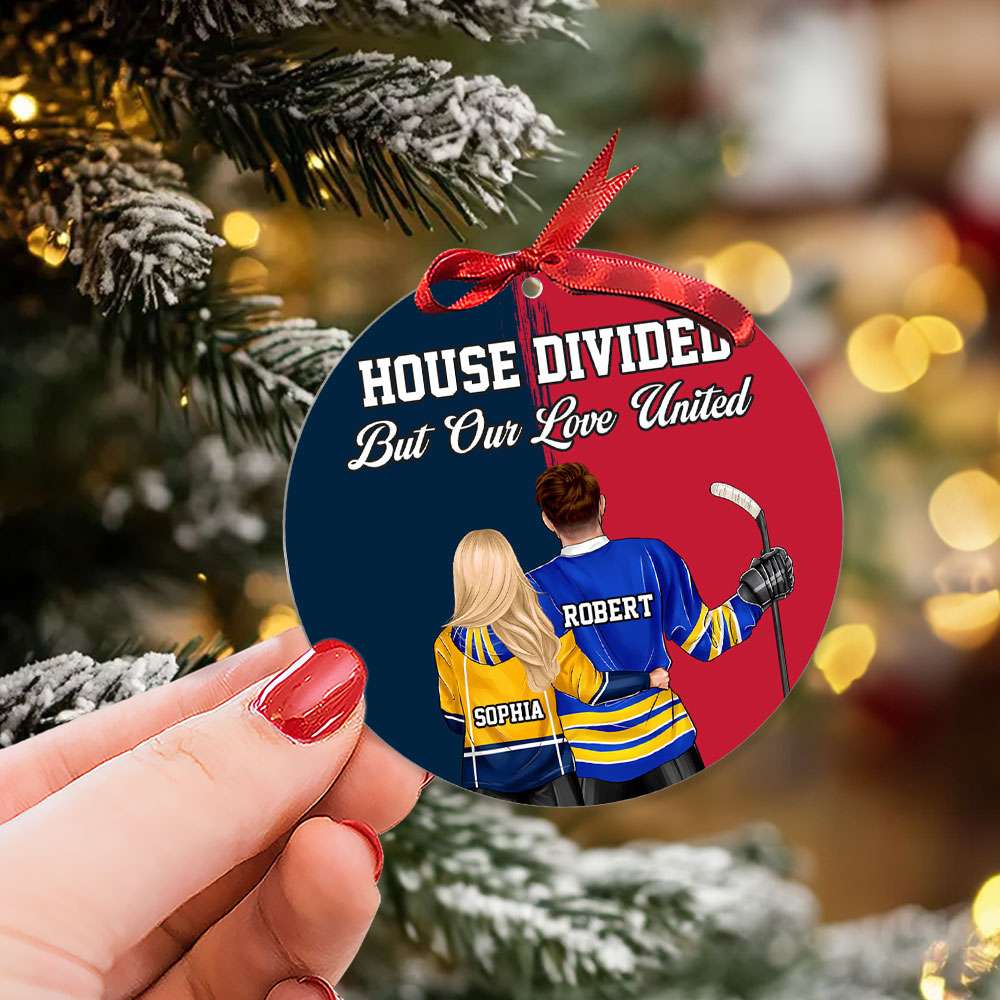 House Divided Ornament - Hockey Couple - Personalized Christmas Gifts For Hockey Lovers-Homacus