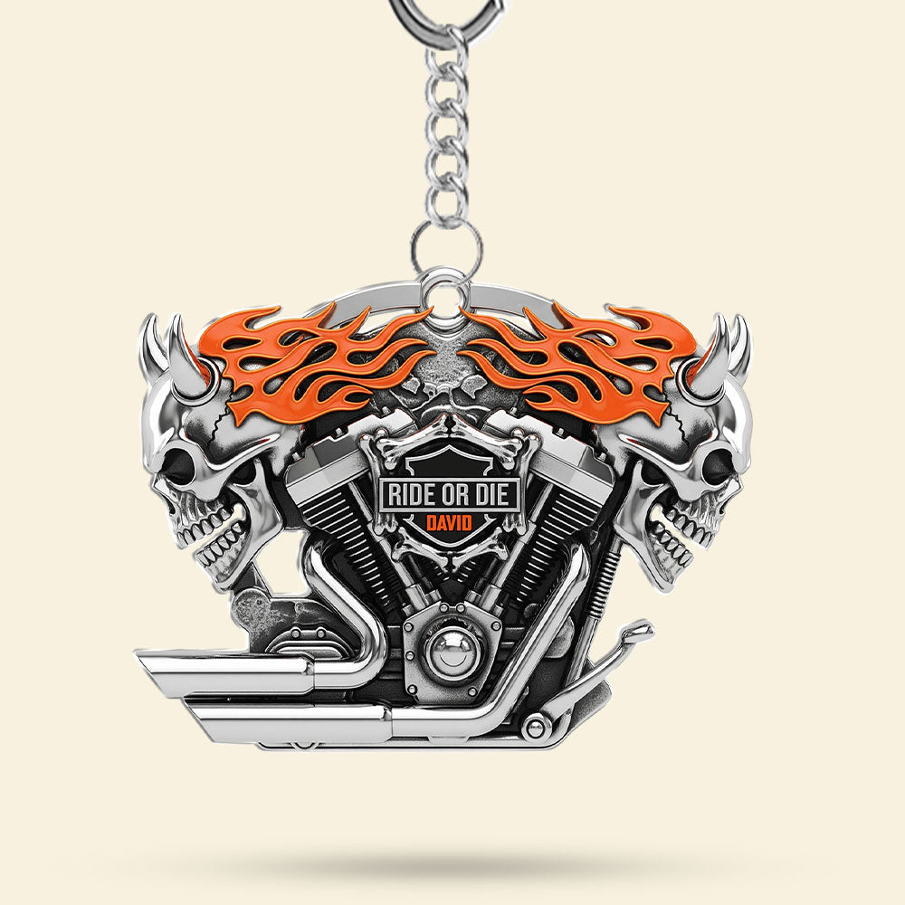 Motorcycle Engine Evil Skull Keychain - Personalized Gifts For Biker 03qhti120625-Homacus