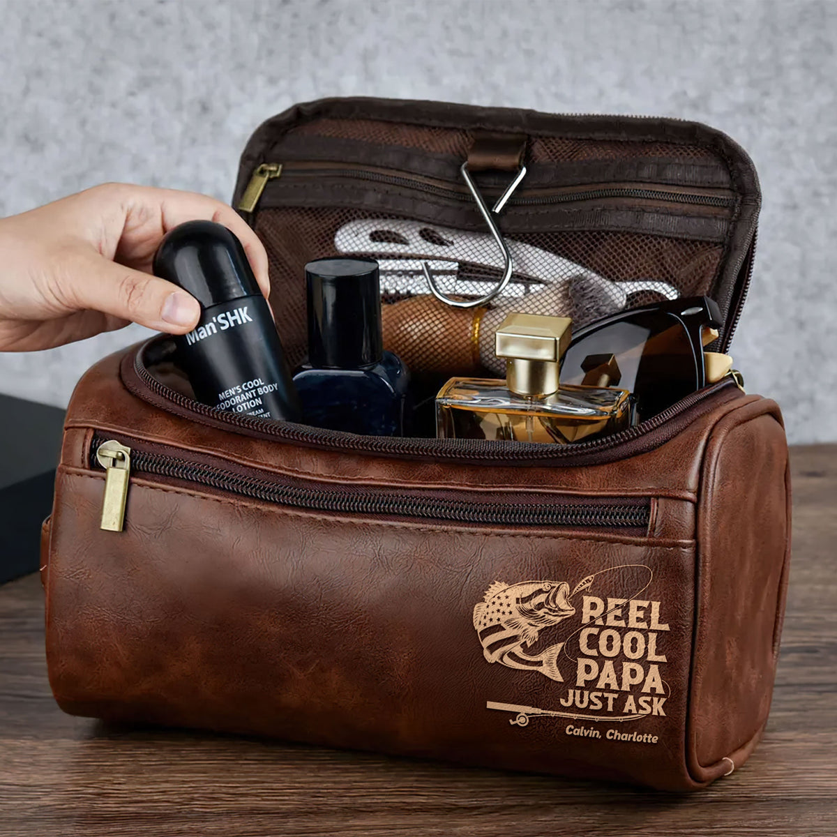 Fishing Dad Leather Toiletry Bag - Personalized Gifts For Dad 06huti100325-Homacus