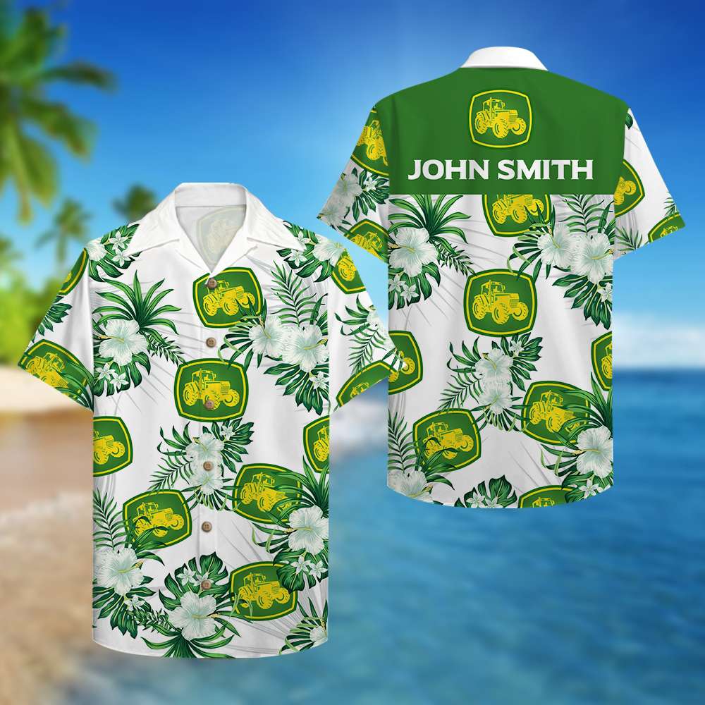 Personalized Farmer Hawaiian Shirt - Tractor & Floral Pattern-Homacus
