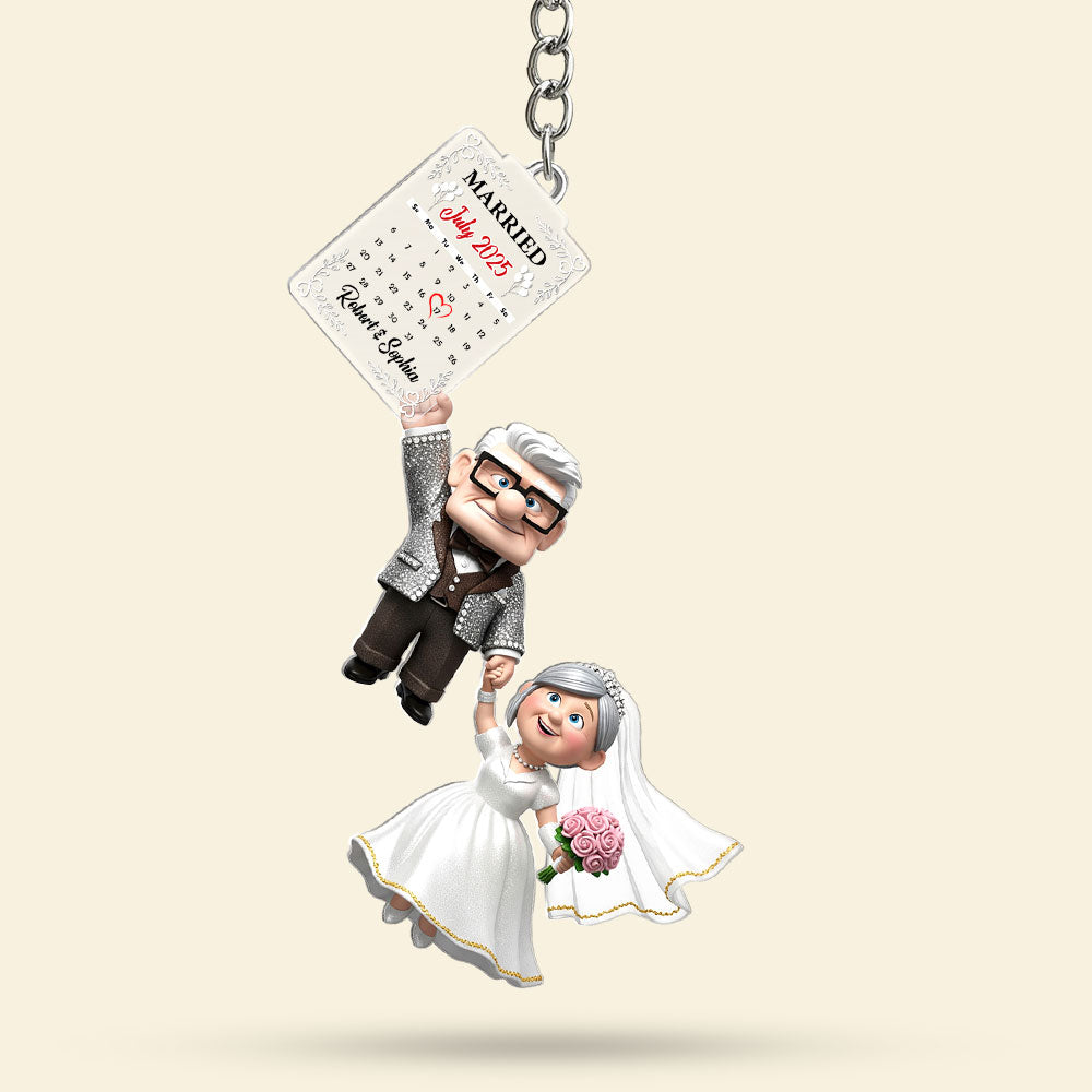 Old Wedding Couple Keychain - Personalized Gifts For Couple 01ohti270625-Homacus