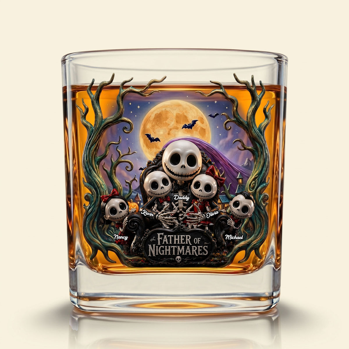 Spooky Dad and Kids Round Glass - Personalized Gifts For Father's Day 01toti280426-Homacus