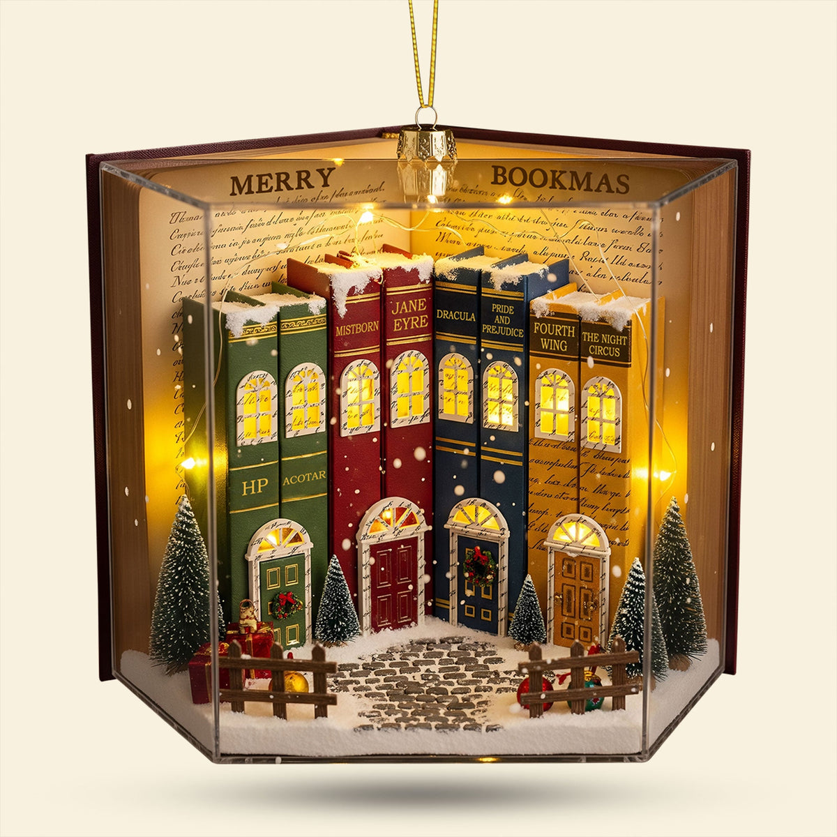 Book Town In A Jolly Christmas Night Acrylic Ornament, Personalized Gifts For Book Lovers 05qhti280825-Homacus