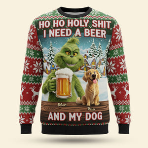 Dog Lover Green Monster Knitted Ugly Sweater - Personalized Gifts For Dog Lover Christmas Ugly Sweater 05NATI151025-Homacus