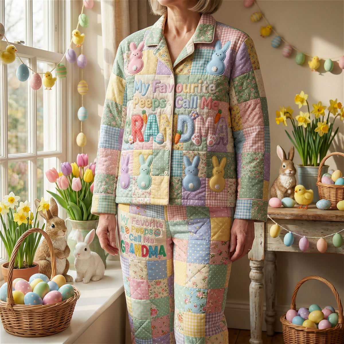 Easter Bunny Grandma Peeps Pajama - Personalized Gifts For Grandma Pajama Set 04PATI060226-Homacus