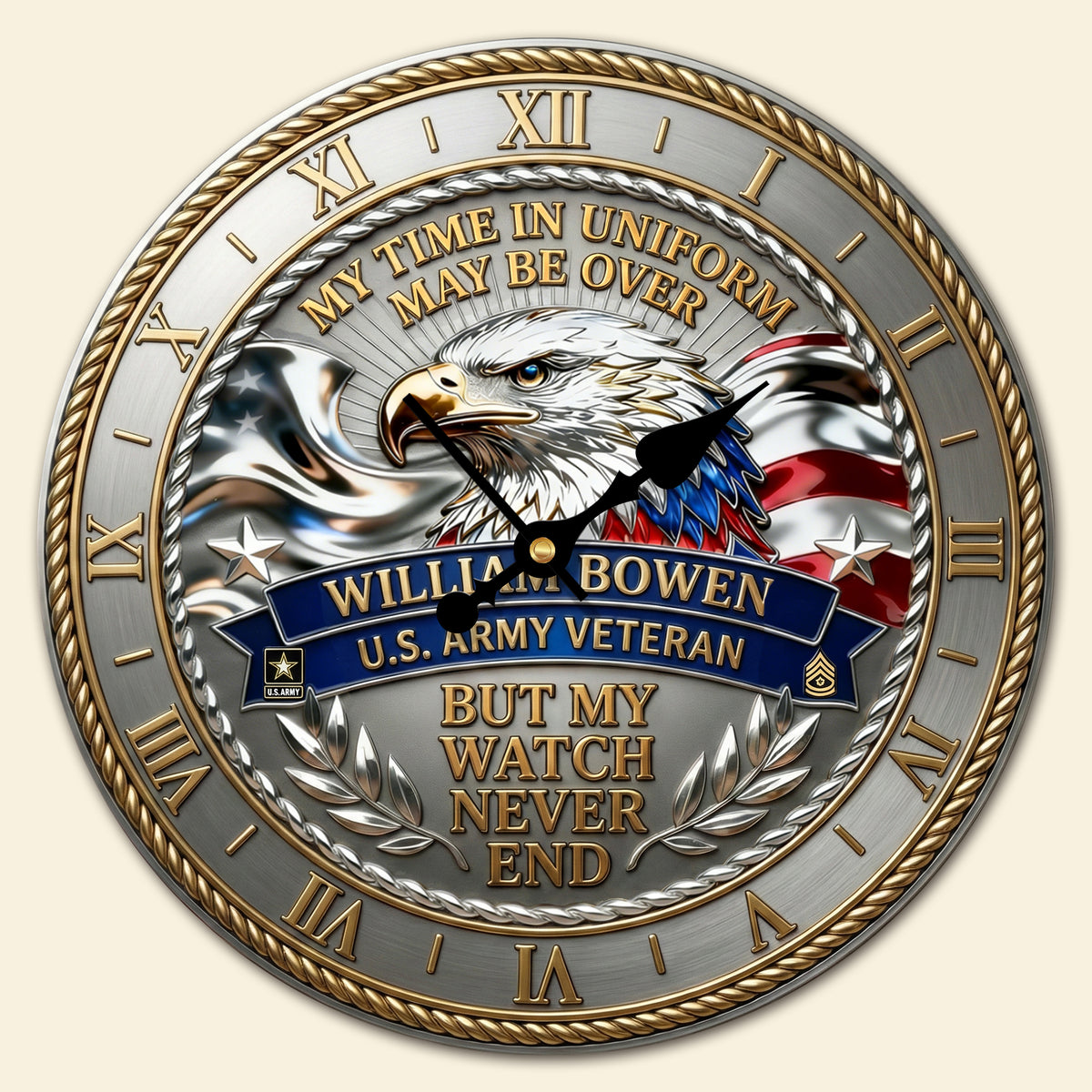 Bold Veteran Eagle Wall Clock, Personalized Gifts For Veteran 05QHTI200126-Homacus