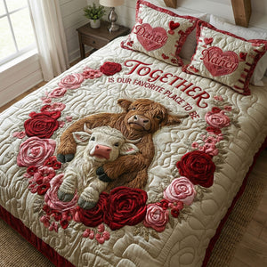 Cute Romantic Cow Couple Quilt Bed Set, Personalized Gifts For Couple 04qhti200126-Homacus