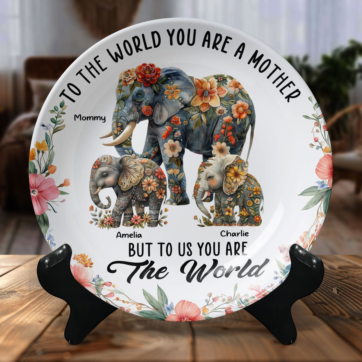 Personalized Gifts For Mom Ceramic Round Plate Elephant Mom 05xqti250325-Homacus