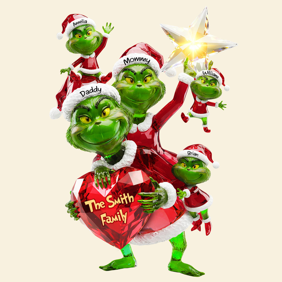 Green Monster Family Tree Topper - Personalized Gifts For Family Acrylic Christmas Tree Topper 06PATI201125-Homacus