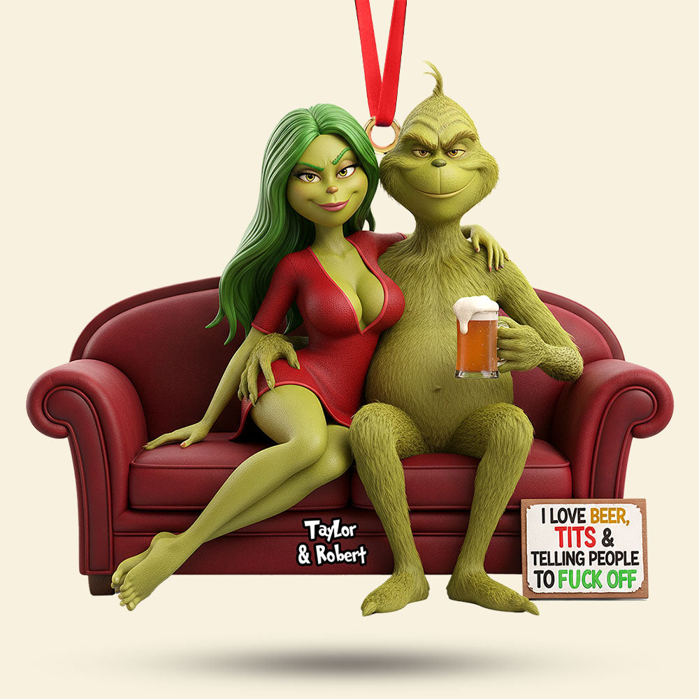 Funny Green Monster Couple Ornament - Personalized Gift For Couple Christmas Ornament 01KITI121125-Homacus