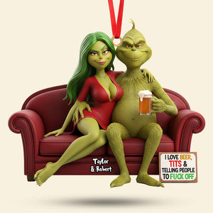 Funny Green Monster Couple Ornament - Personalized Gift For Couple Christmas Ornament 01KITI121125-Homacus
