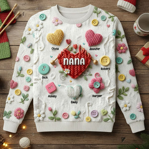 Grandma Knitting With Heart Sweater - Personalized Gifts For Grandma & Mom 01QHTI181025-Homacus