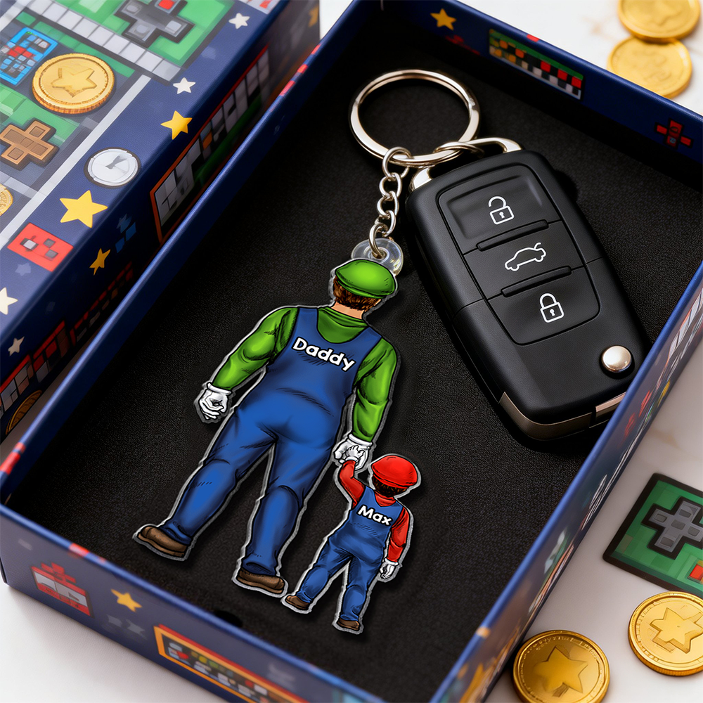 Retro Game Dad Keychain - Personalized Gifts For Father's Day Keychain 051QHHU160525PA-Homacus