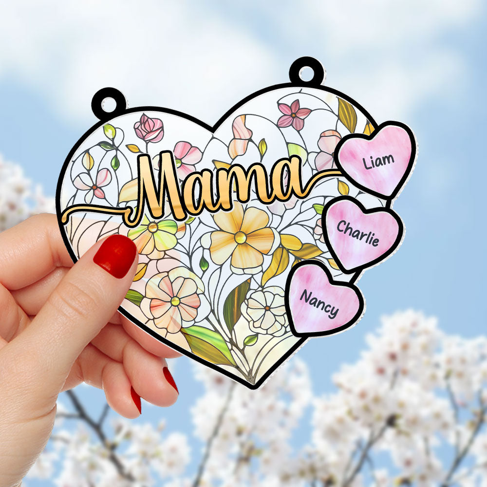 Personalized Gifts For Mom Suncatcher Ornament, Soft Vibrant Flower Heart 01qhti270225-Homacus