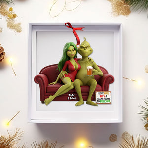 Funny Green Monster Couple Ornament - Personalized Gift For Couple Christmas Ornament 01KITI121125-Homacus