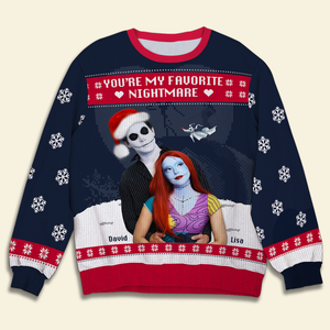 Custom Photo Gifts For Couple Christmas Ugly Sweater 02HUHU051024 You're My Favorite Nightmare-Homacus
