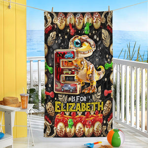 Dino Alphabet Letter Beach Towel - Personalized Gifts For Movie Lovers 03tgti110725-Homacus