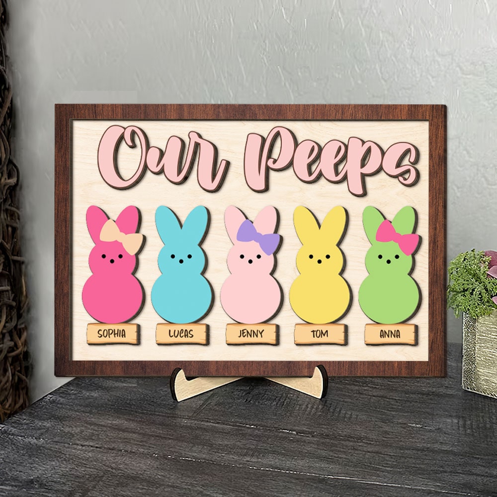 Personalized Easter Gifts Cute Easter Bunnies Kids Wood Sign 01QHTI170224-Homacus