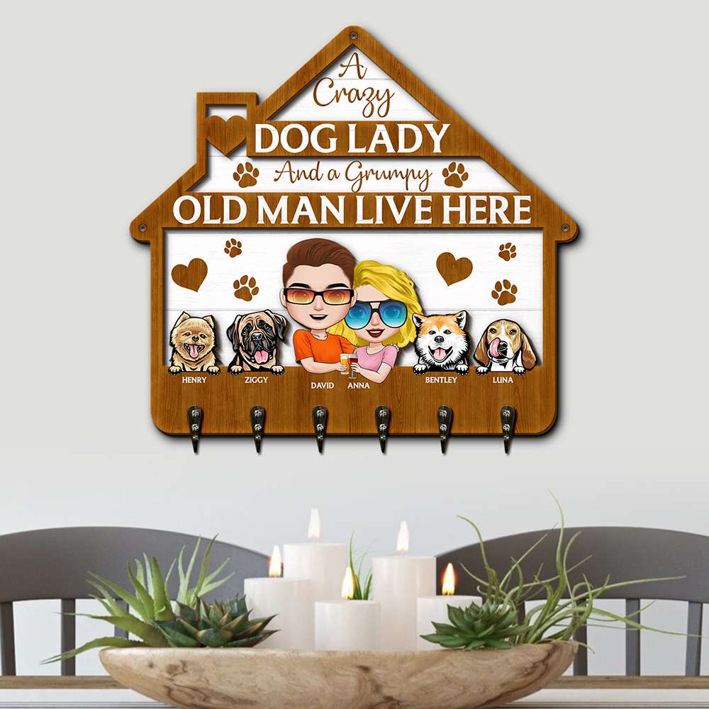 Personalized Gifts For Couple Wood Key Hanger 04ntqn230622 Dog Lovers With Home Shape-Homacus