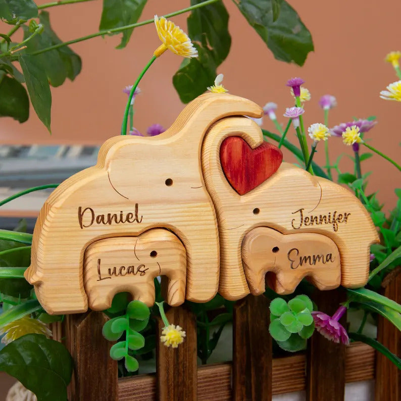 Elephant Family Wooden Puzzle Gift For Family 01acxx050525-Homacus