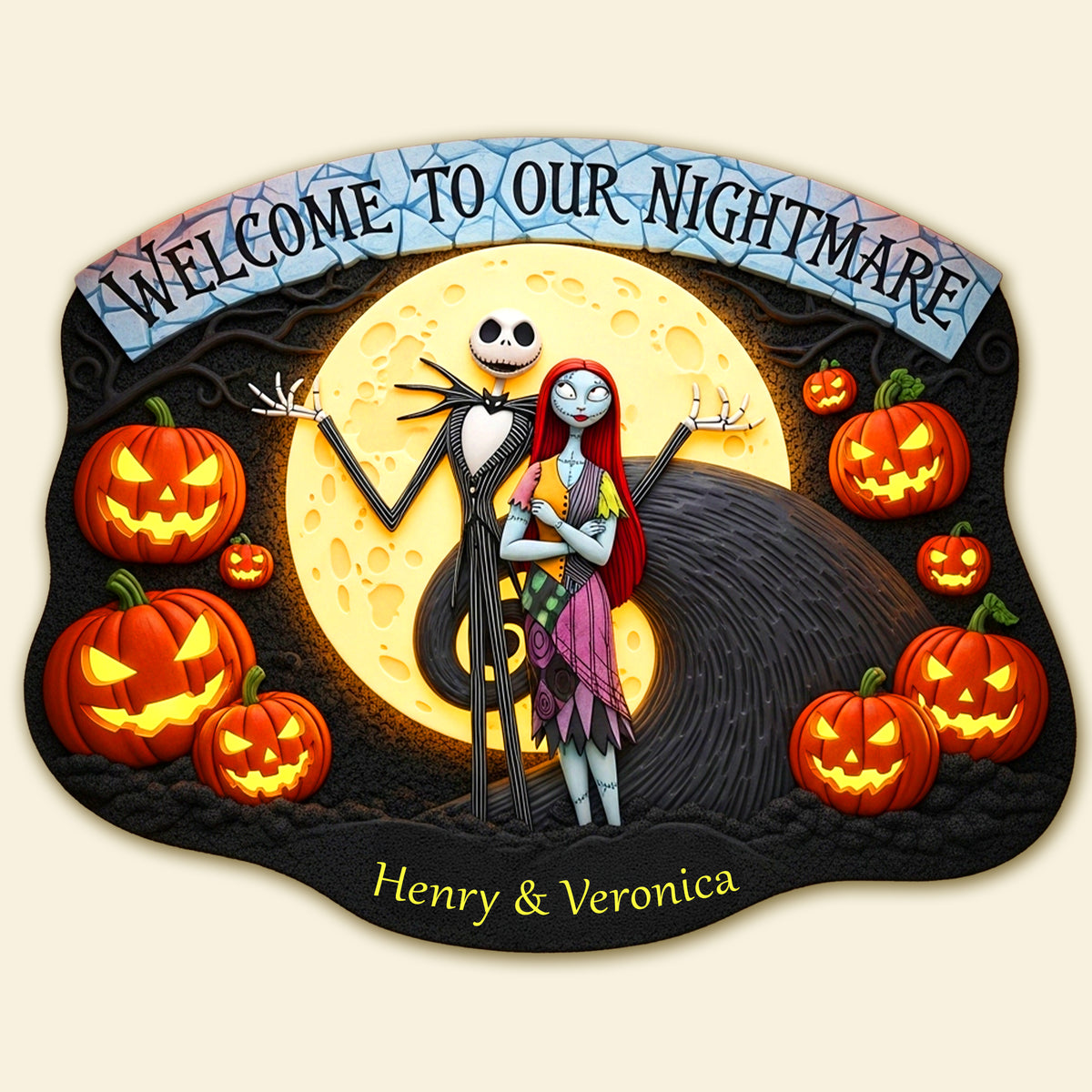 Spooky Couple Custom Shape Doormat - Personalized Gifts For Halloween Couple 01TGMG120825-Homacus