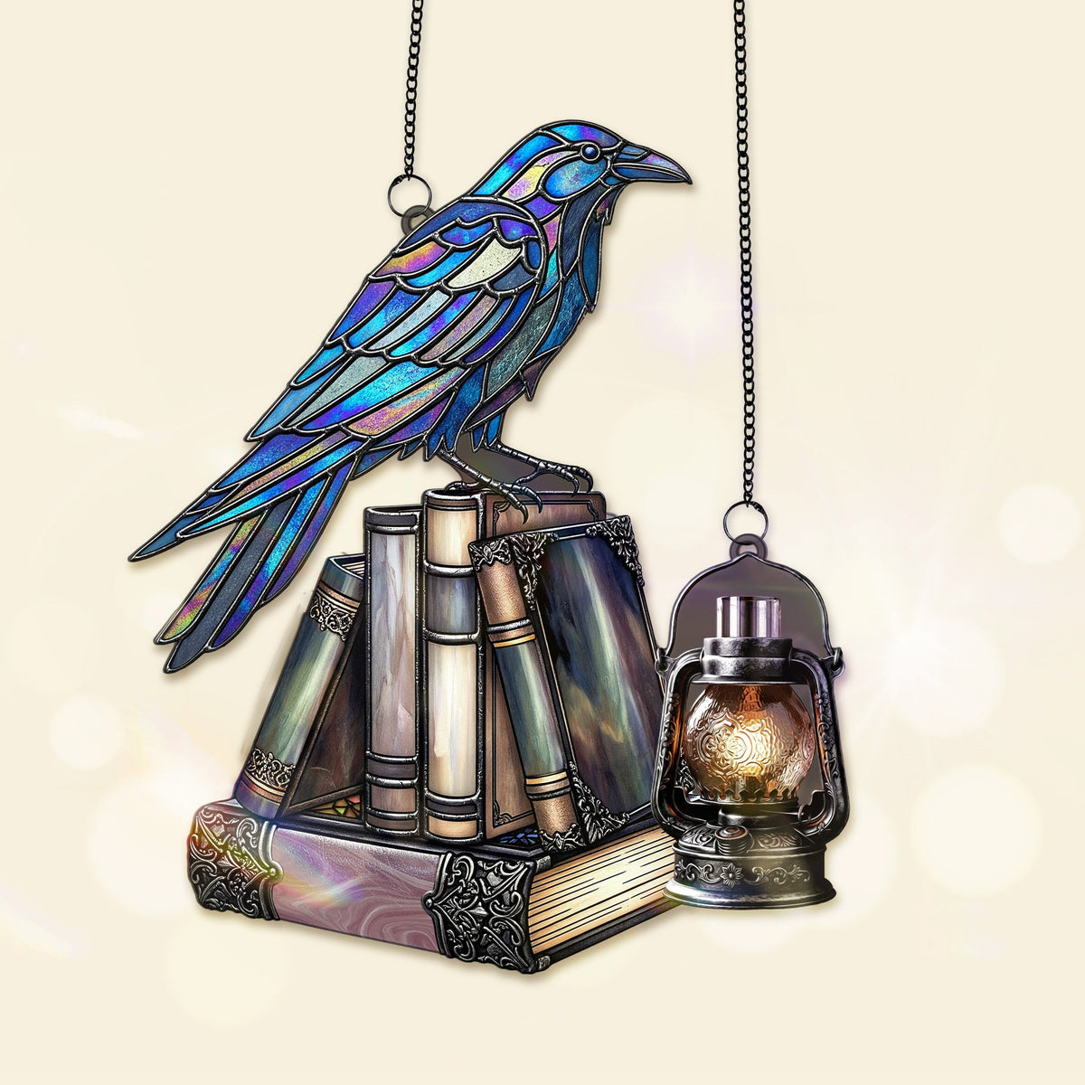 Raven on Books Gothic Suncatcher Ornament - Personalized Gifts For Book Lover 01PGMG150825-Homacus