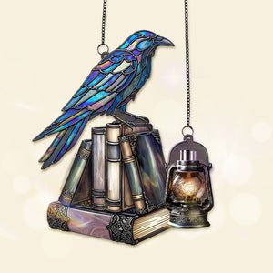 Raven on Books Gothic Suncatcher Ornament - Personalized Gifts For Book Lover 01PGMG150825-Homacus