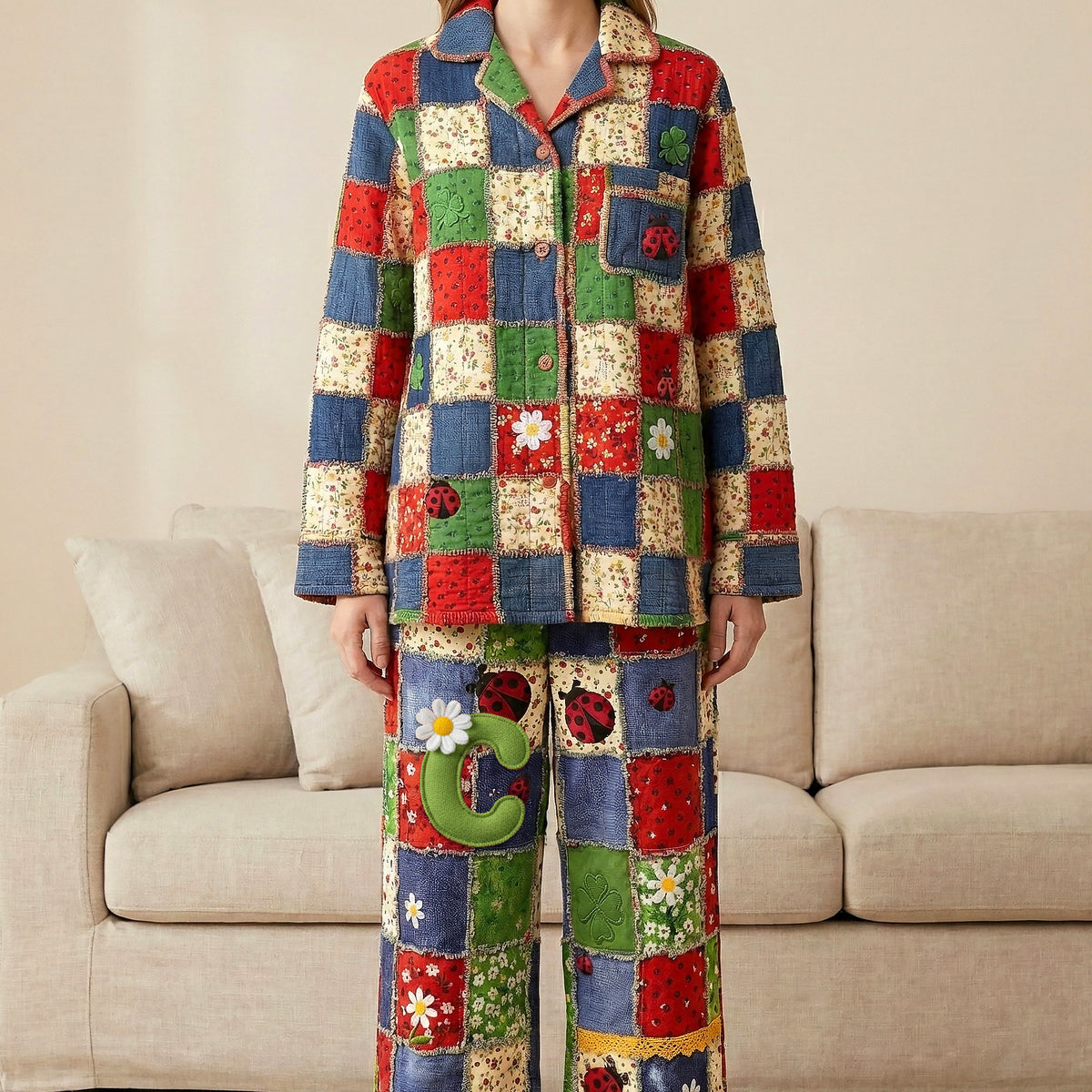 Ladybug Patchwork Pajama Set - Personalized Gifts 01pamg081225-Homacus