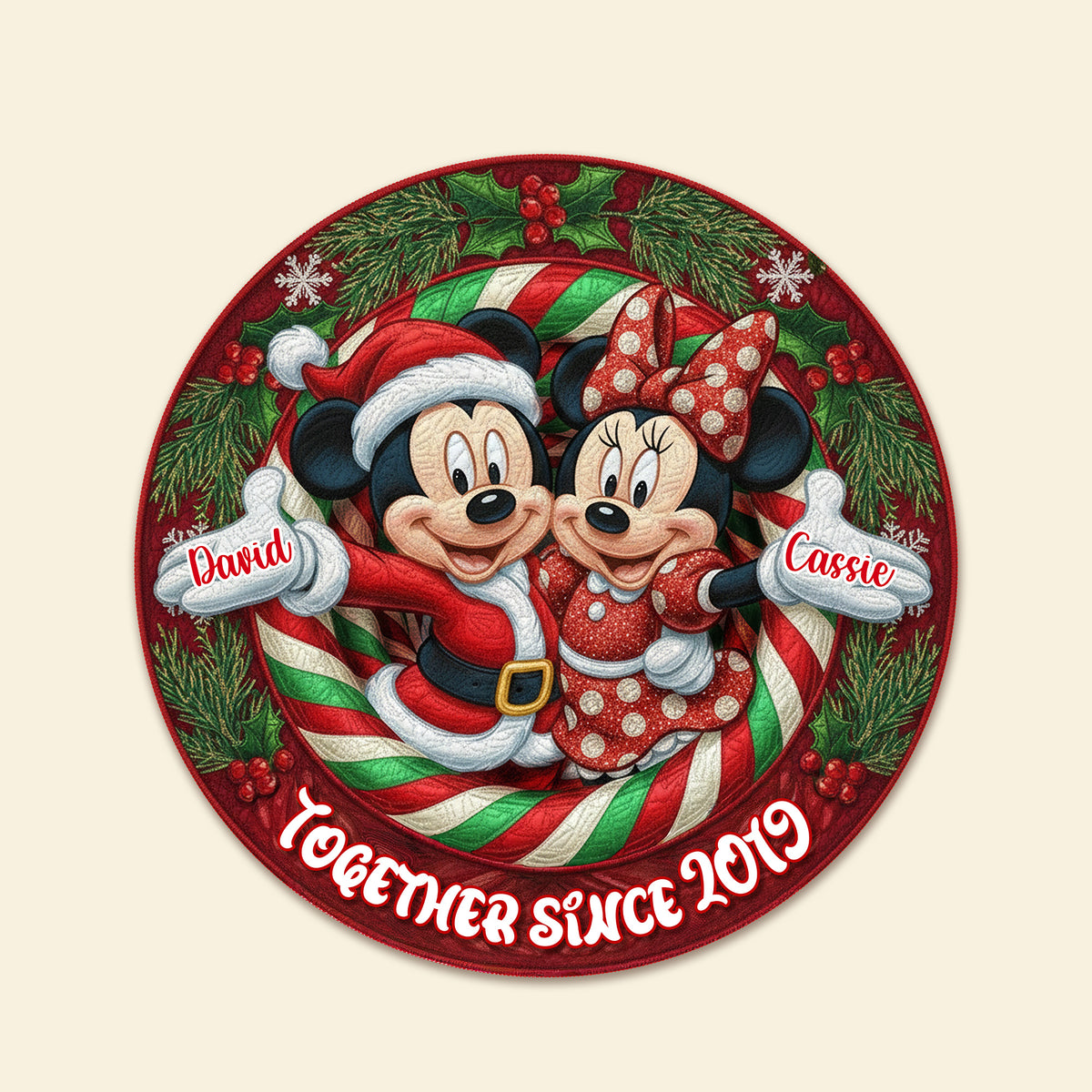 Personalized Gifts For Christmas, Lovely Couple Personalized Quilted Round Mat 02pgmg260925-Homacus