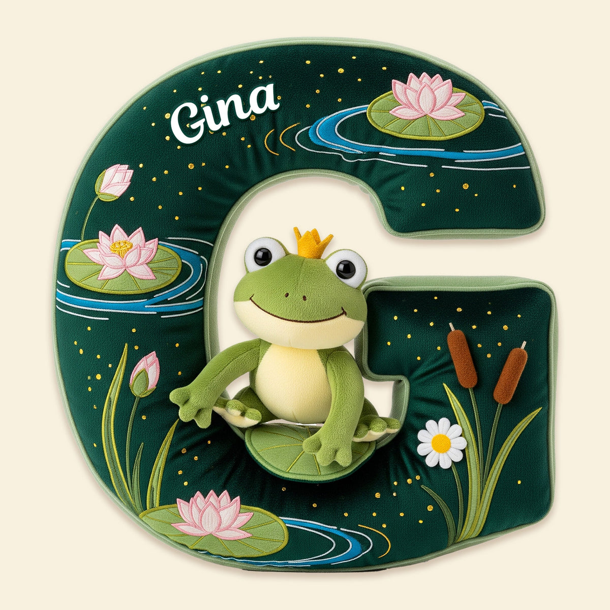 Adorable Frog Initial Pillow - Personalized Gift For Frog Lovers 02PGMG041225-Homacus