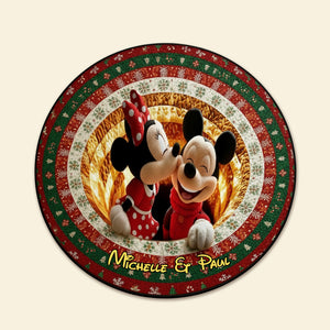 Couple Round Mat - Personalized Gifts For Couple Christmas Quilted Round Mat 04TGMG260925-Homacus