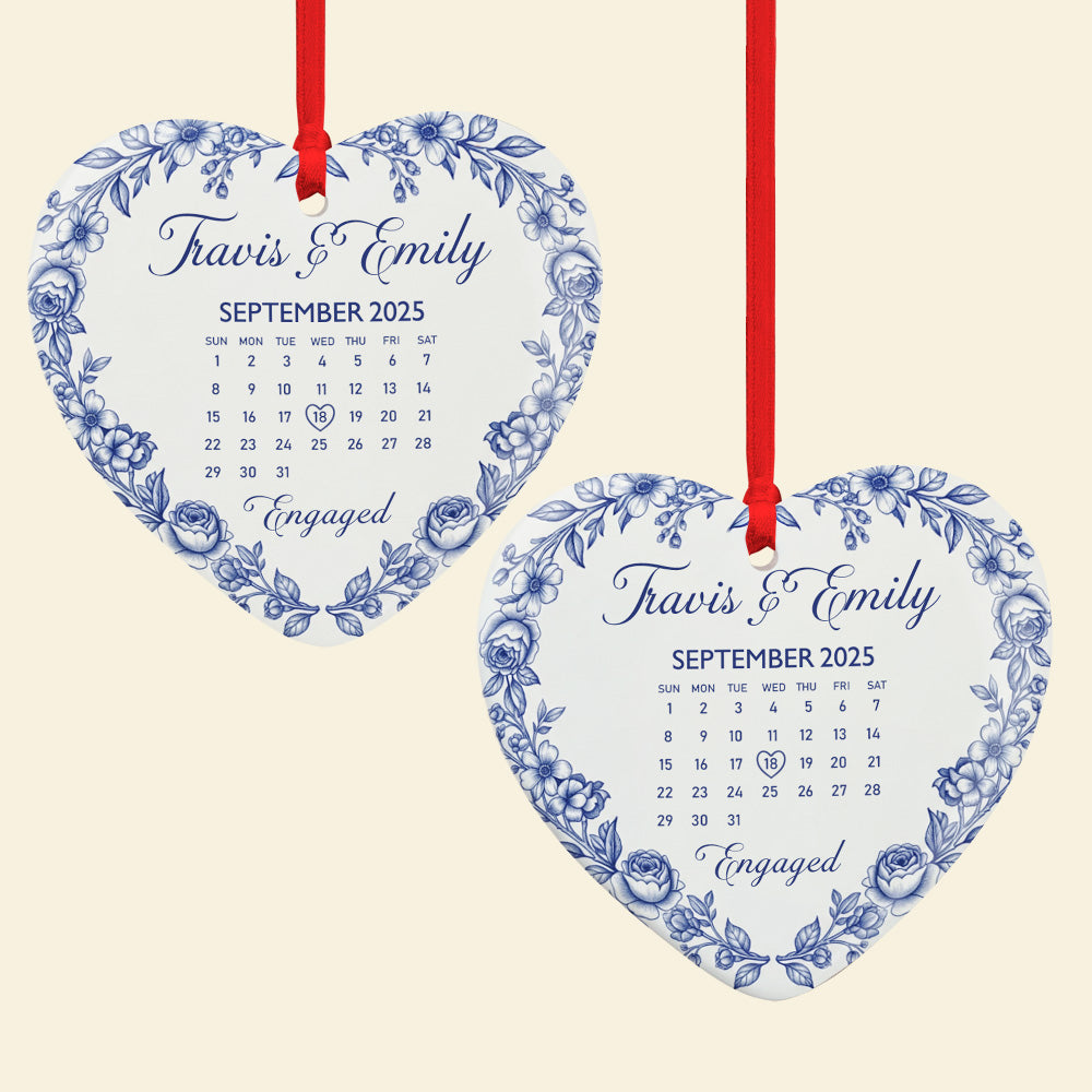 Personalized Gifts For Couple, Couple Anniversary Toile de Jouy Heart Ceramic Ornament 03pgmg080925-Homacus