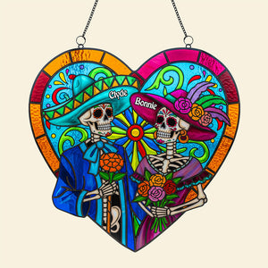 Colorful Skull Couple Suncatcher - Personalized Gifts For Couple 03pata090825-Homacus